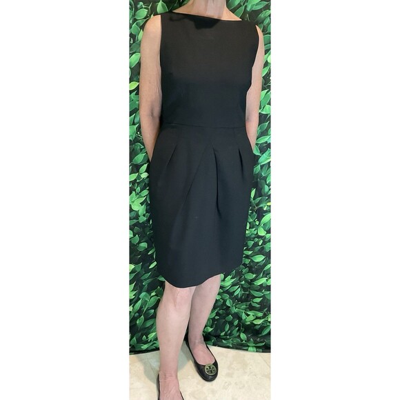 🌺 Ann Taylor Black Wool Blend Sheath Dress –Size 6 –Sleeveless LBD with Pockets - Picture 3 of 7